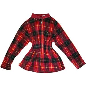 Vintage Plaid Fleece Corduroy Collar Zip Up Jacket